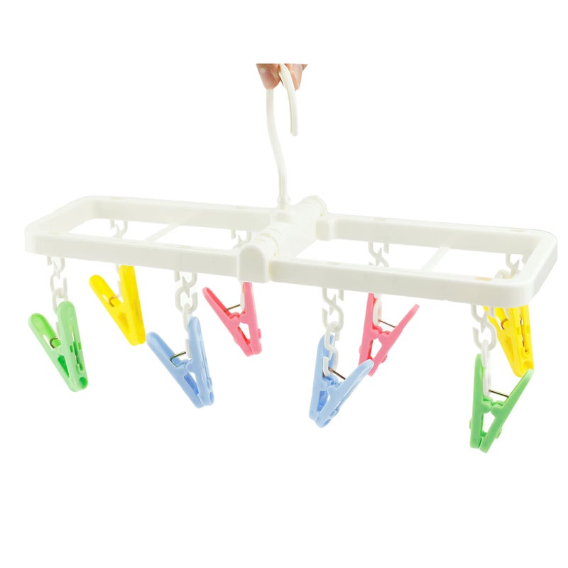 EIKS Laundry Hanger Drying Rack with 8 Clips for Towels, Bras, Baby Clothes, Gloves, Portable & Foldable & Compact Size for Travel - Image 1